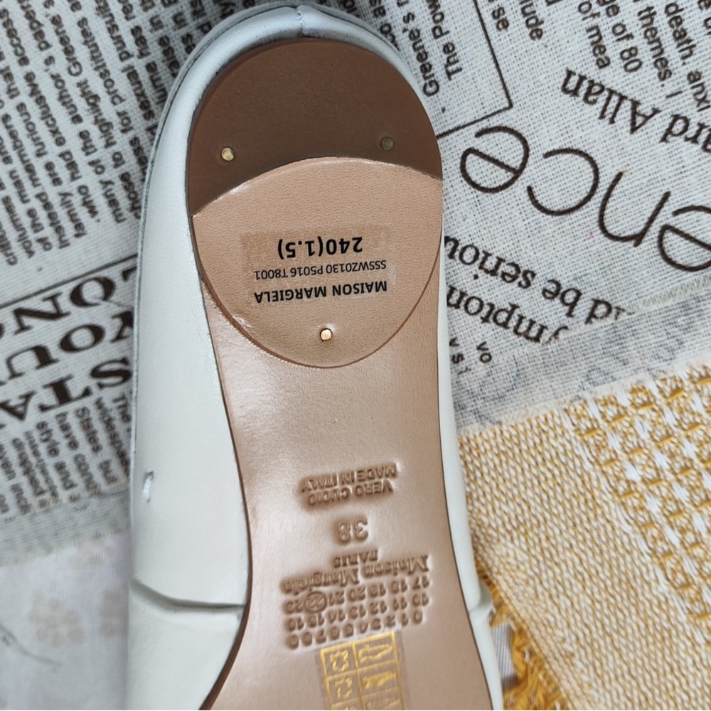 Maison Martin Margiela White Leather Mules with Brown Strap - Picture 9 of 11